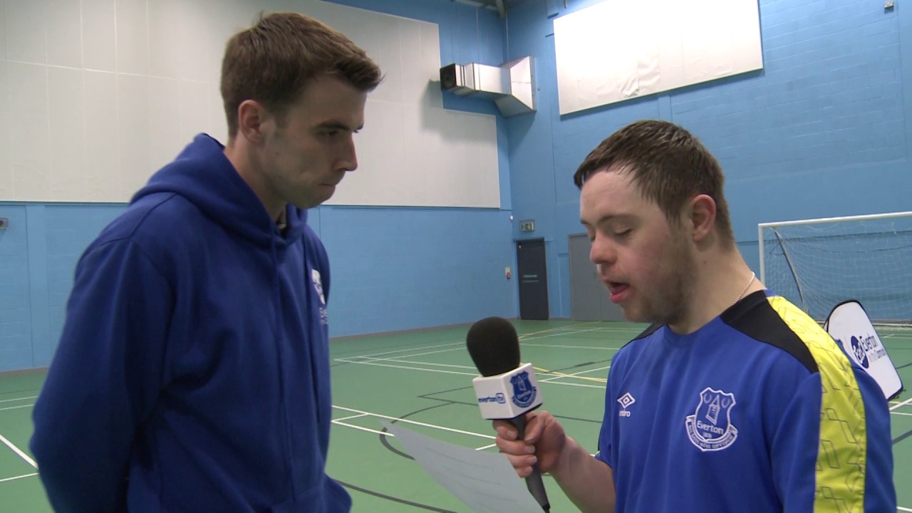 Seamus Coleman interviewed by Down Syndrome footballer Ollie goodison park tour