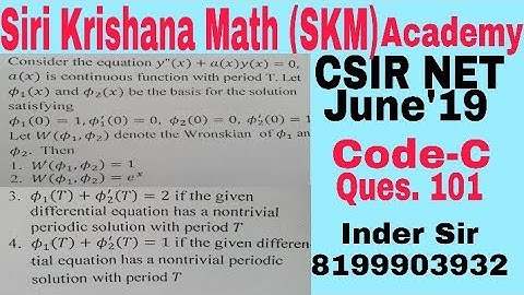 Ordinary Differential Equation CSIR NET June-2019,Code-A,Q-92;Code-B,Q-96;Code-C,Q-101