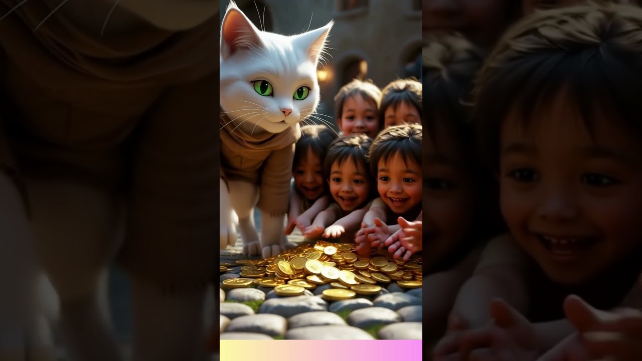 A poor white cat found treasure in the fields. She donated all the treasure to the needy.  