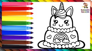 Dibuja y Colorea Un Pastel De Cumpleaños De Unicornio 🎂🦄❤️🌈 Dibujos Para Niños