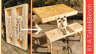 81-A. table&bench * How to make furniture for kids. Original woodworking project.