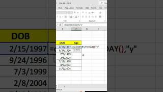 Excel Magic Trick: Calculate Age ll#excel #shorts