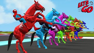 Spiderman horse racing overcomes exciting challenges vs hulk vs iron man | Game GTA 5 superheroes