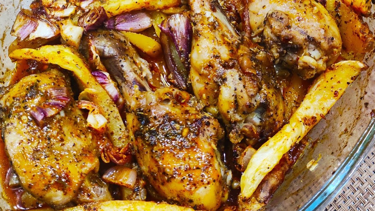Honey Mustard Baked Chicken Drumsticks with crispy potatoes and bread|Easy cooking Healthy