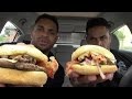 Eating Rally's PHILLY CHEESESTEAK BURGER @Hodgetwins