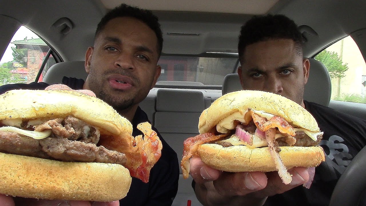 Eating Rally's PHILLY CHEESESTEAK BURGER @Hodgetwins workouts traduccion