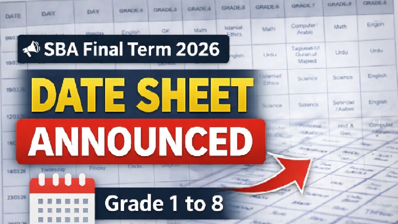 SBA Final Term 2026 Date Sheet Announced | Class 1 to 8 Complete Schedule | School Based Assessment