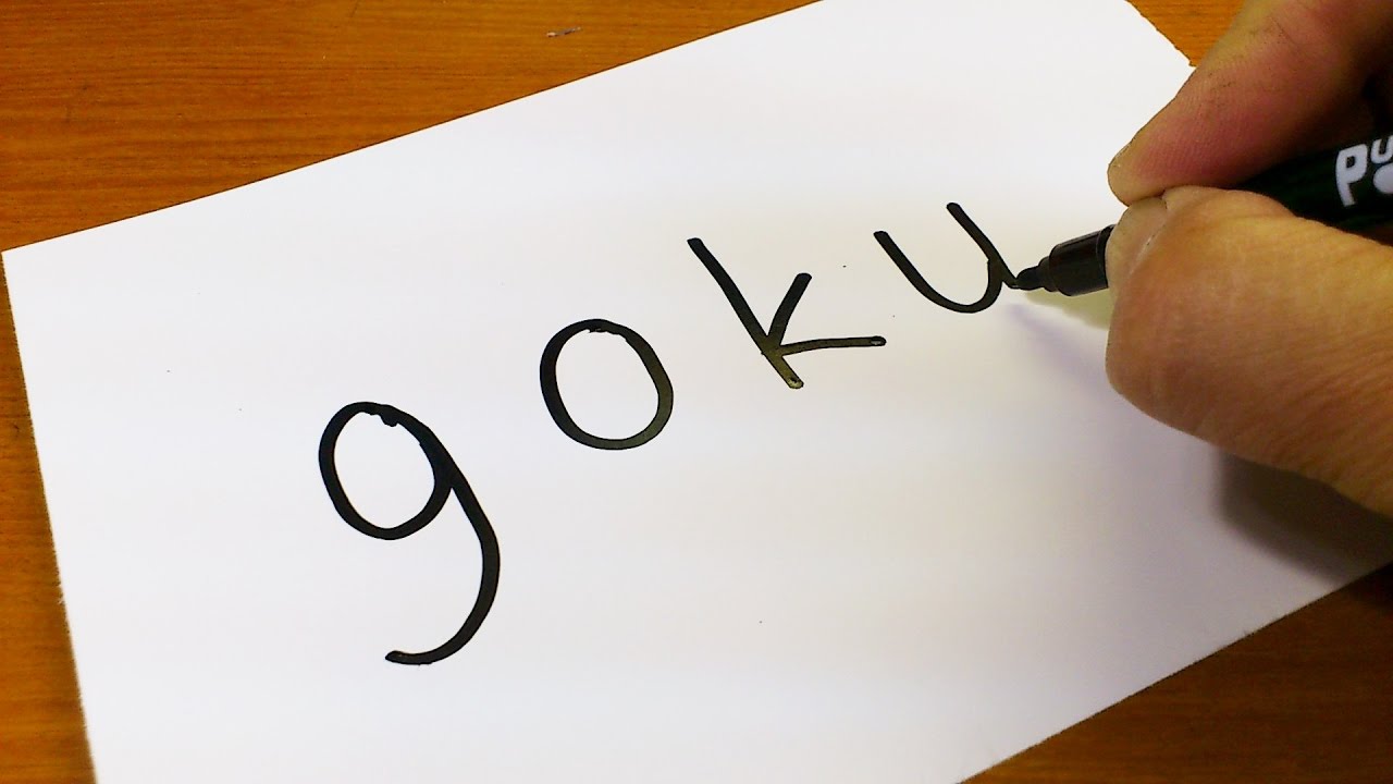 ⁣How to turn words GOKU（DRAGON BALL）into a Cartoon -  Drawing doodle art on paper