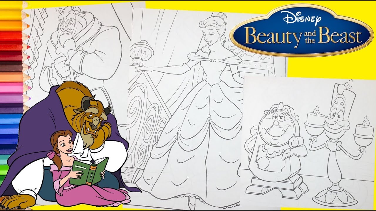 Disney Beauty And The Beast Princess Belle Lumiere And Cogsworth Coloring Pages For Kids Youtube