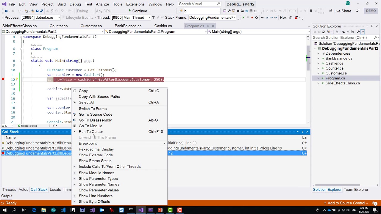 C# Debugging in Visual Studio 2019 Tutorial – Part 2 - YouTube