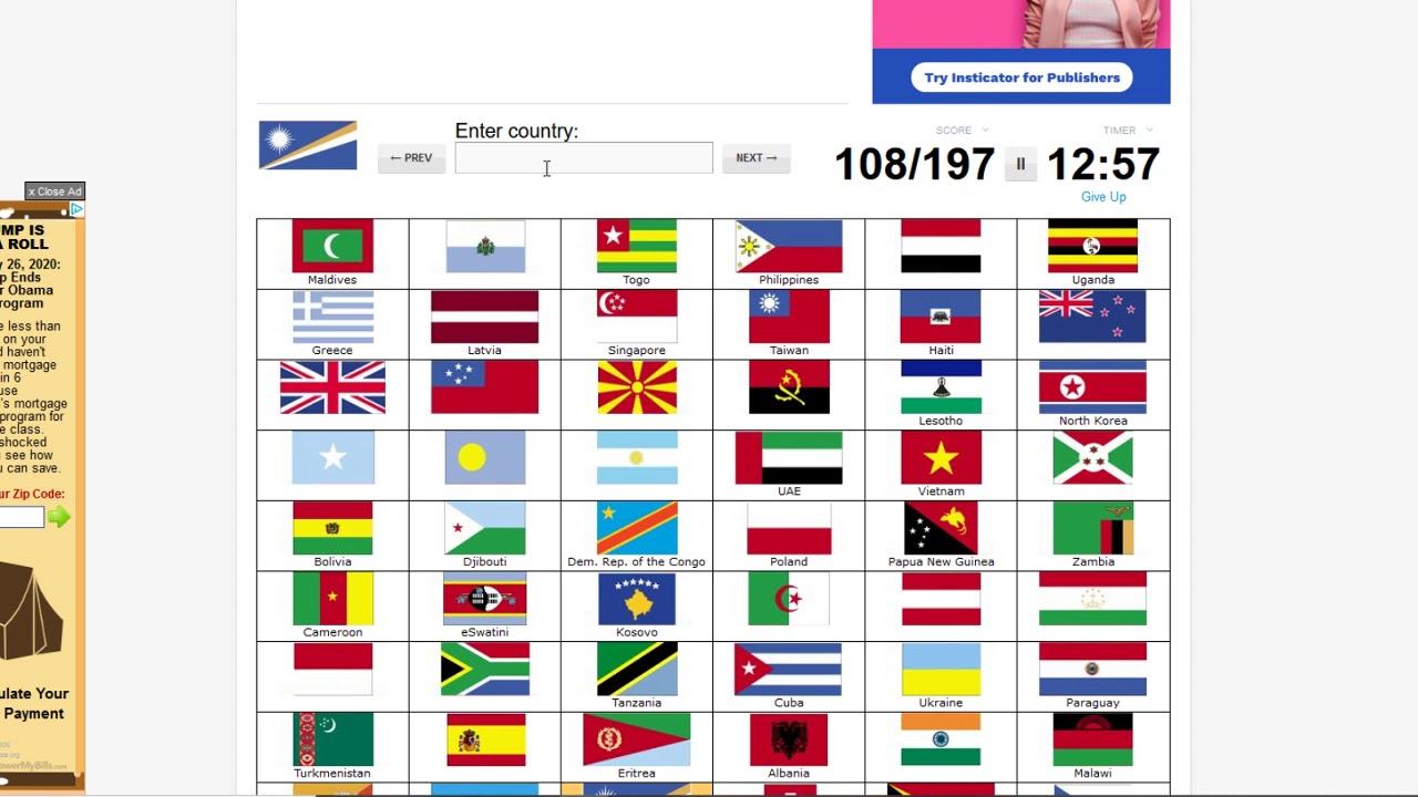 197/197 world flags quiz in 1014 YouTube