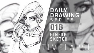 Daily Drawing Series 018 | Original Pin-Up Character Concept Pen Sketch | How to Draw