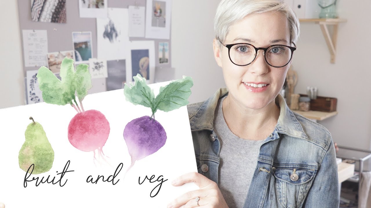 Wet into Wet Watercolor Technique | Fruits and Vegetables wreaths for doors