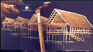 'INDAH SEKALI LUKISAN PEMANDANGAN KAMPUNG NELAYAN' tutorial melukis~oil painting~karya seni