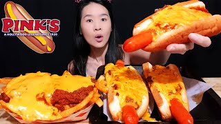 EXTRA CHEESY CHILI CHEESE DOGS MUKBANG! Pink's Nacho Cheese Chili Cheese Fries & Brando Hot Dogs