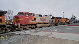 Bnsf 6629 pulling a ethanol train at the train depot in tehachapi CA + BNSF WARBONNET + NS DASH-9