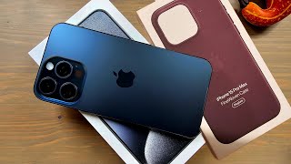 iPhone 15 Pro Max (Blue Titanium) - Unboxing, Hands-On, &amp; FineWoven Case Fitting!