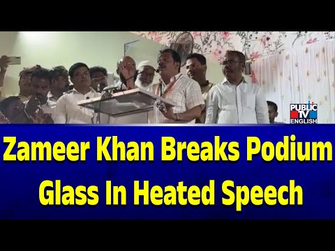 Zameer Khan Breaks Podium Glass In Heated Speech | Public TV English