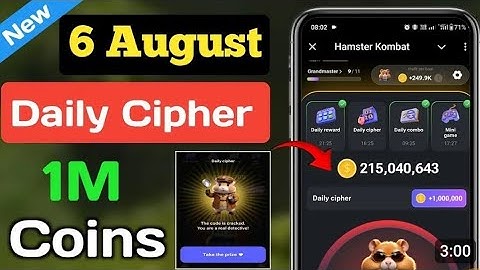 6 August daily cipher code in HAMSTER KOMBAT Daily updates #hamsterkombat #ciphercodes #cryptography