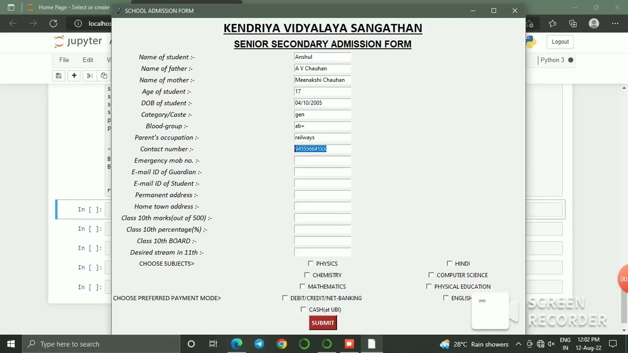 Tkinter module usage । Creating a form by python 3 । Python project using tkinter module । Anaconda