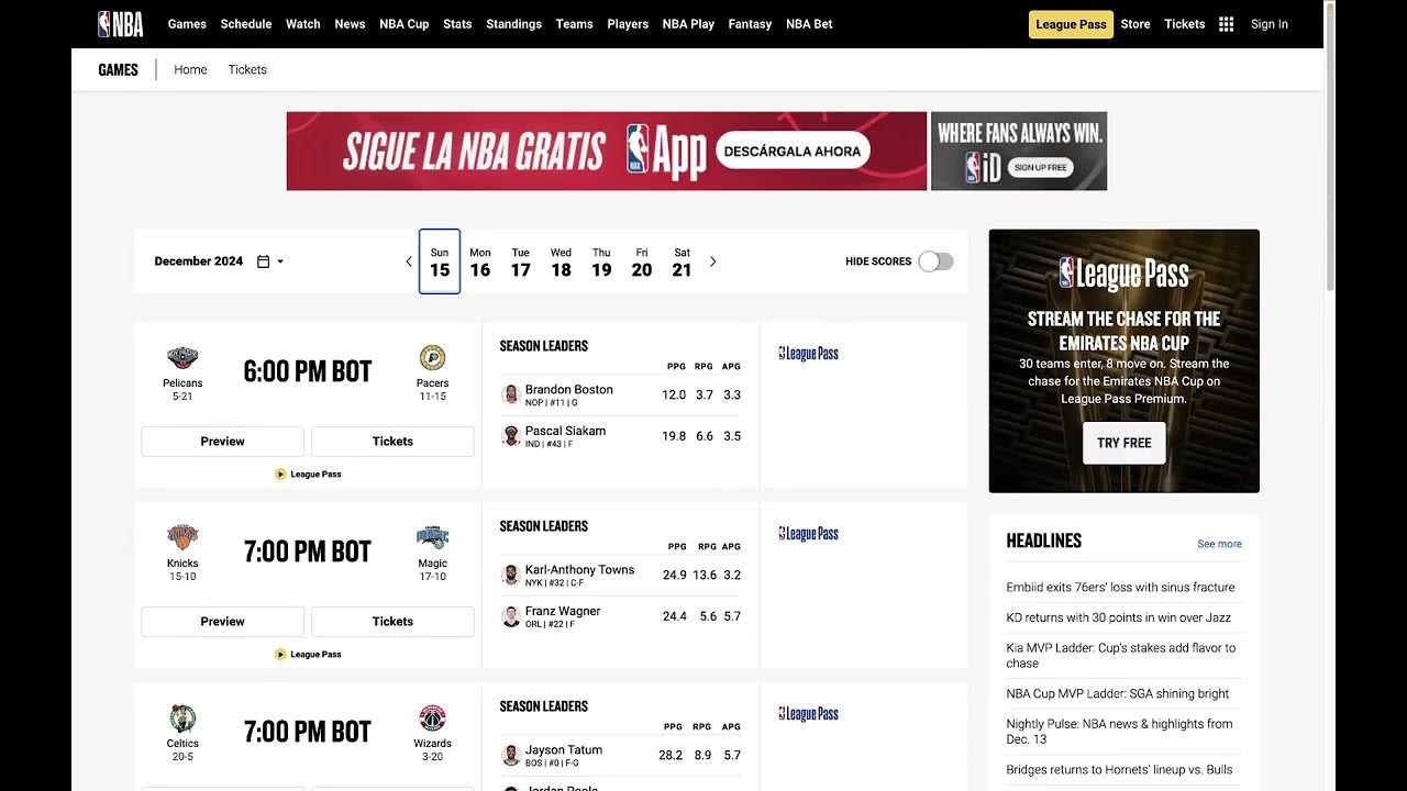 NBA 20242025 Temporada Regular y NBA 12 y 13 de diciembre Resultados