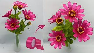DIY | How To Make Zinnia Flowers From Satin Ribbon | Satin Ribbon Flowers Easy