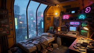 Rainy Night in Neo Tokyo 🌃 90s Gaming Room Ambience