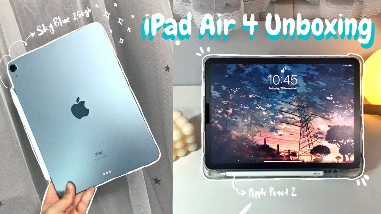 🐬IPad Air 4 unboxing (sky blue) + Apple Pencil 2 + Accessories /aesthetic  + ASMR || Panda Jessy