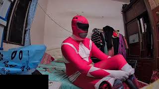 Trying to sleeping on my sleeping time in 2 layers Power Rangers Morphsuits with zippers are locked