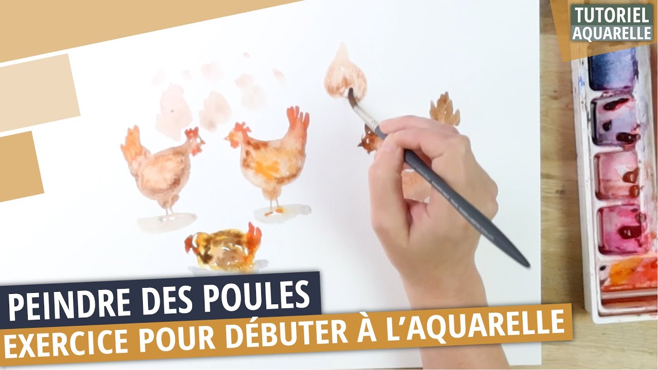 AQUARELLE Débutant - Tuto Poules - petit exercice très facile et spontané en TEMPS RÉEL