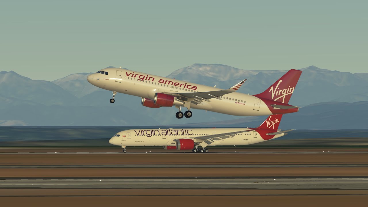 Infinite Flight Simultaneous Virgin America A320 Takeoff, Virgin Atlantic B789 Landing