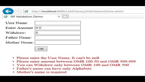 Lab 5: JSF Core Tags - Validator and BeanValidation