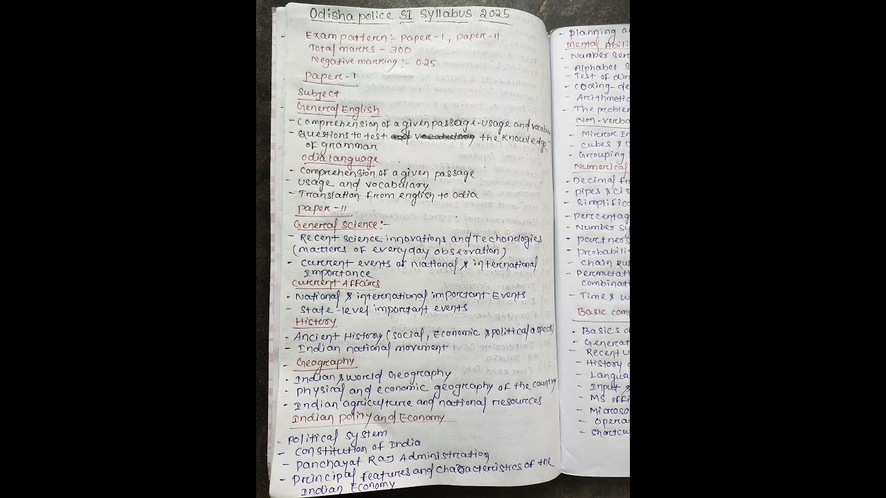 Odisha police // SI syllabus//2025
