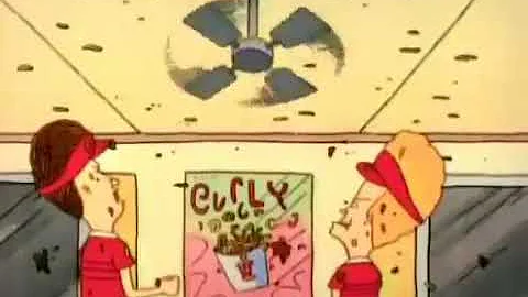 Beavis and Butt-head throw food at the ceiling fan