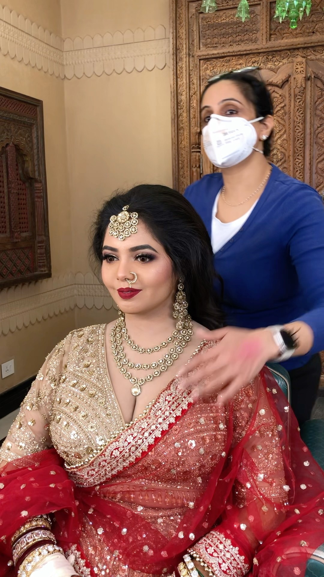 My gorgeous bride with golden Lehenga and red lips ! Parul Garg