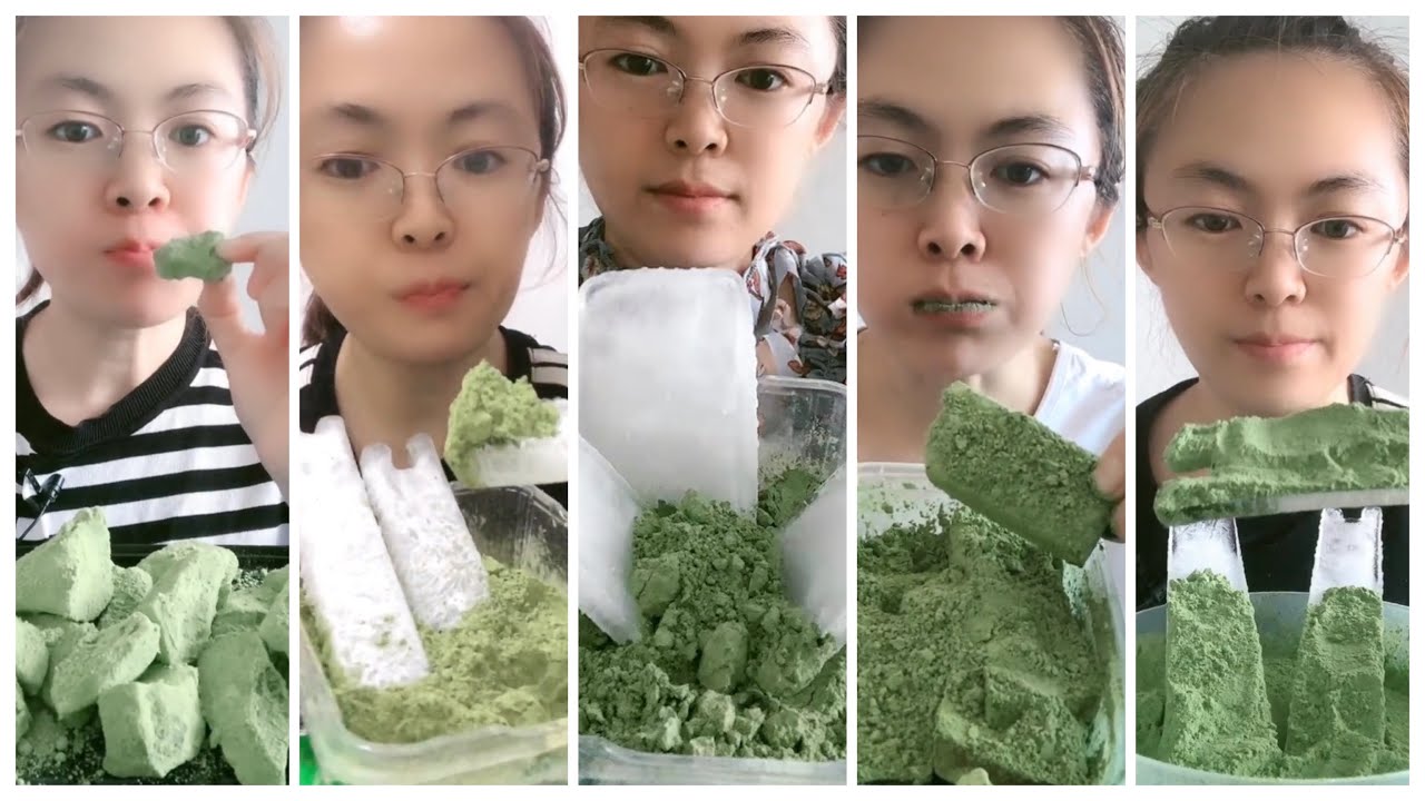 ASMR Matcha ice eating | hard ice eating| ice matcha dipped