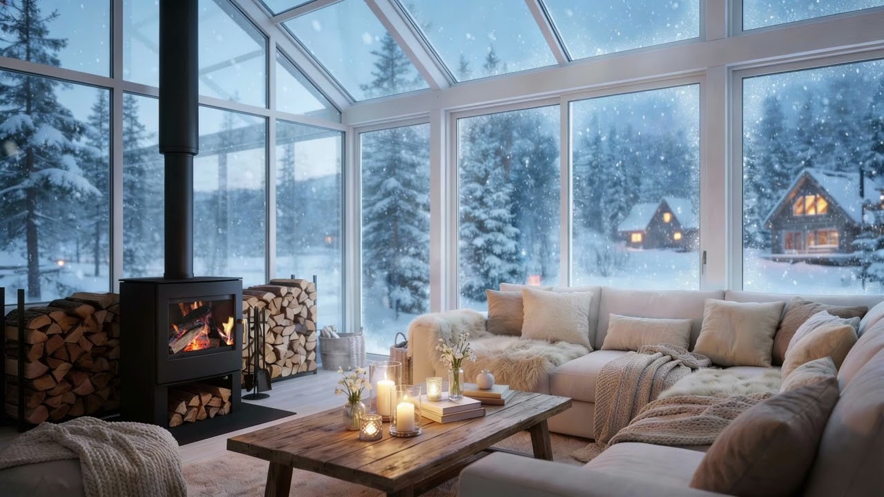 ❄️5 Hours Winter piano with Flowers | Fireplace, Candle Glow Calm Emotions Study Relax Stress Relief