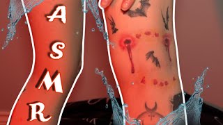 ASMR | Water Tracing My Knee Tattoos With the Softest Unintelligible Whispering and Gum Chewing!