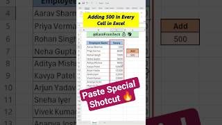 Excel Paste Special Magic: Add 500 to Every Cell in Range Instantly!#excel #shortsviral #shorts