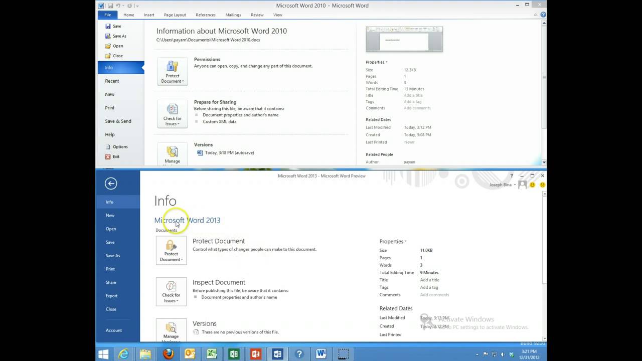 Microsoft Word 2010 Vs 2013 Comparison Chart