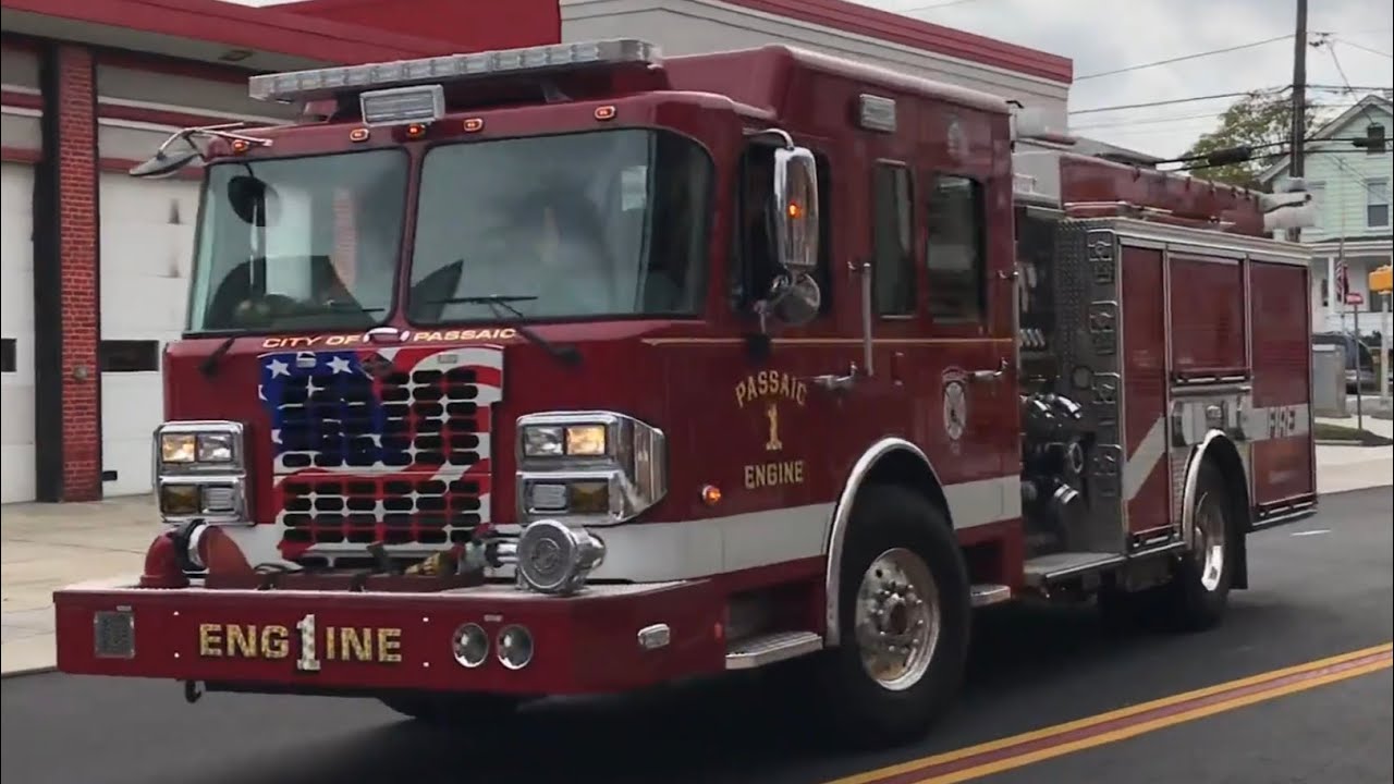 PASSAIC FIRE DEPARTMENT ENGINE 1 LEAVING QUARTERS ON A ADMINISTRATIVE
