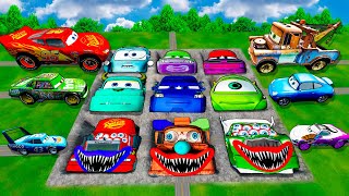 Mega pits with Zombie and Monster Cars Vs Big & Small Lightning McQueen and Pixar Cars! BeamNG Drive