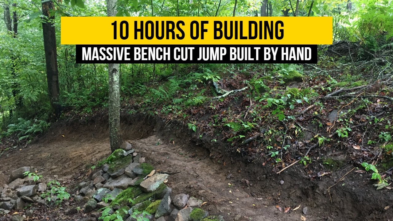 bench cutting a jump - Backyard MTB trail build ep.9 - driveway segment ...