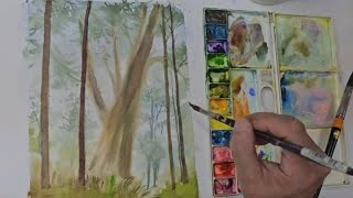 森林風景 水彩画 forest-watercolor-landscape-
