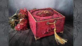 MIxed media tutorial - red wooden box - vintage decorative box - DIY