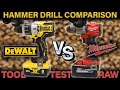 BEST HAMMER DRILL COMPARISON TEST ! - MILWAUKEE FUEL VS DeWALT XR POWER DETECT