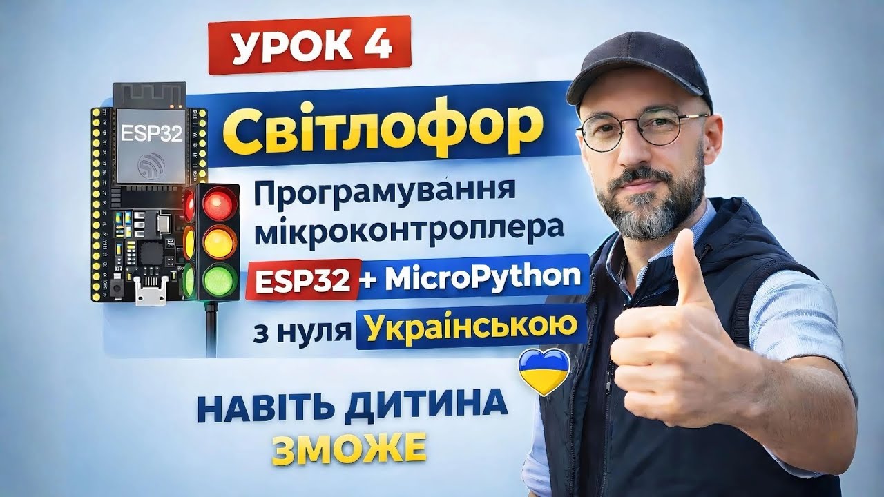 ESP32 Світлофор 🚦 Урок 4 | MicroPython з нуля Українською | ESP32 S3 програмування мікроконтроллера
