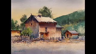 Watercolor painting tutorial - Village Scene