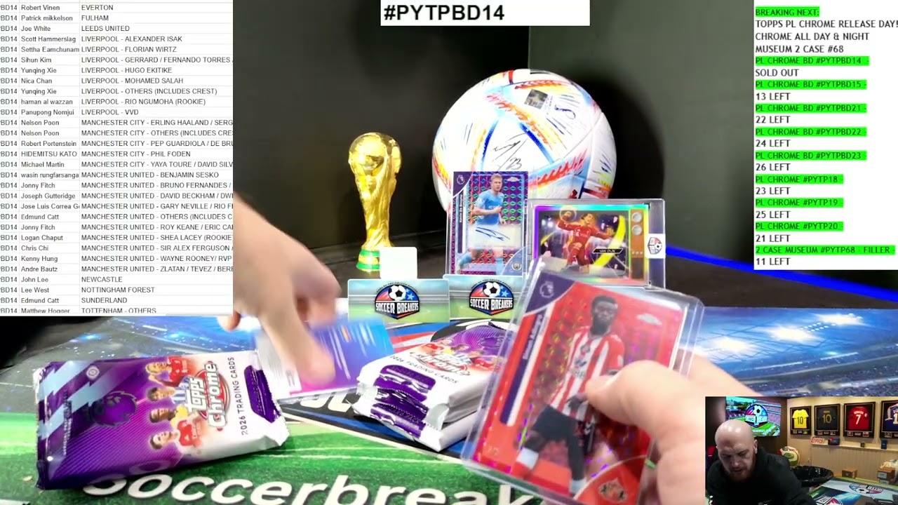2026 TOPPS CHROME PREMIER LEAGUE EPLC26 SOCCER 6 BOX BREAKERS DELIGHT, PYT CASE BREAK 