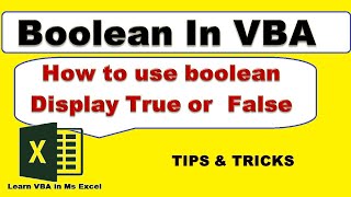 Learn VBA | How to use Boolean in VBA |  Introduction & Use of Boolean in VBA | hindi Tutorial